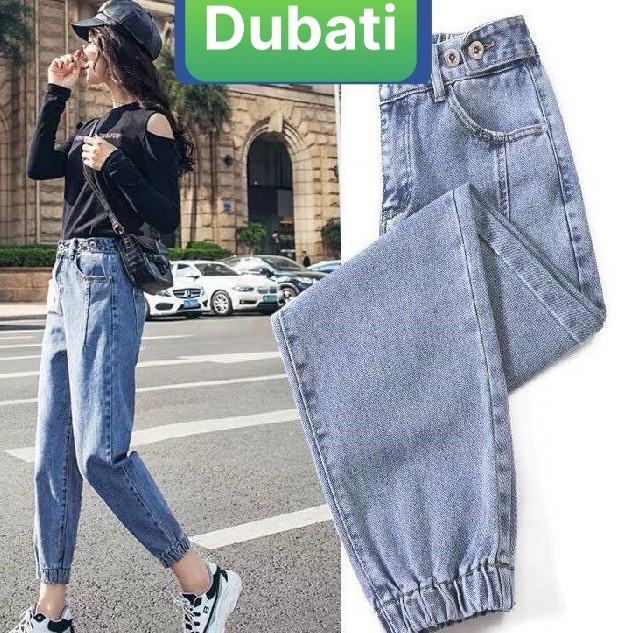 QUẦN BAGGY JEAN NỮ CHẤT BÒ LƯNG THUN XANH TÚM GẤU CO GIÃN  CAO CẤP DB-335 DUBATI FASHION | BigBuy360 - bigbuy360.vn