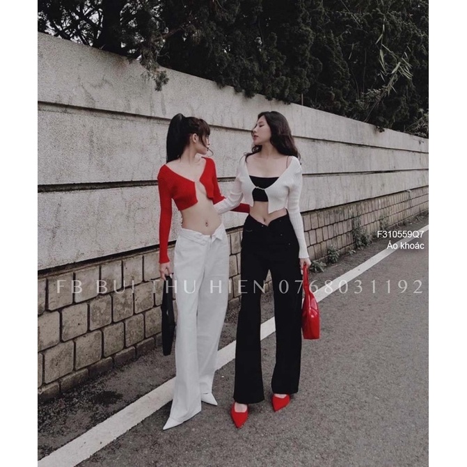 Áo khoác len croptop tay dài gài móc hàng nhập chuẩn