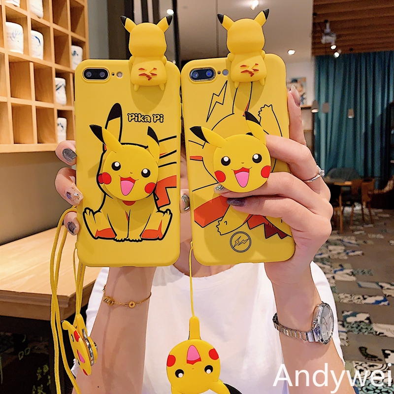Ốp Lưng Họa Tiết Hình Pikachu Với Dây Đeo Thời Trang Cho Xiaomi Redmi Note 5 6 7 8pro Mi9T Mia1 Mia2