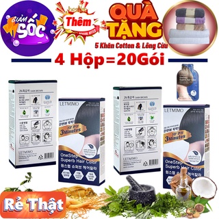 Combo 4 Hộp = 20 Gói Gội là đen, phủ bạc tại nhà màu nâu đen 2N + QUÀ TẶNG 5 khăn cotton & Lông cừu, bestke