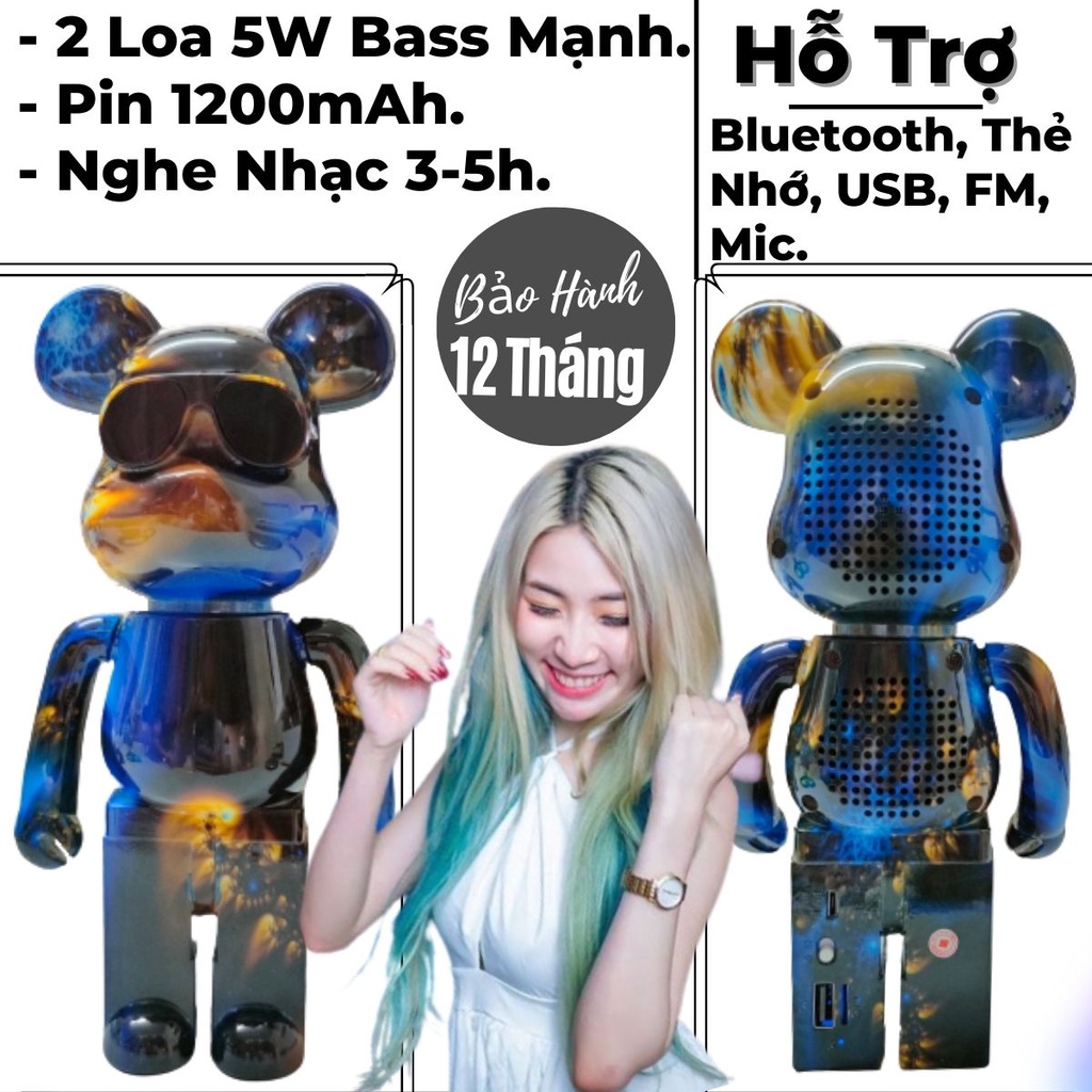 Loa Bluetooth Mini Gấu Bearbrick B5+ Âm Thanh To Rõ Ràng, Màu Sắc Đẹp Sang Chảnh Hot Trend 2022. Bảo Hành 12 Tháng.