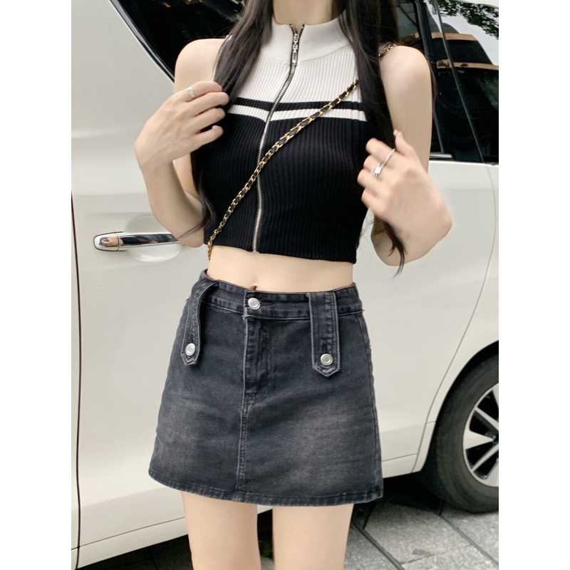 【Hana and Alice】Áo Cardigan Dệt Kim Sát Nách Hở Eo Dễ Phối Đồ