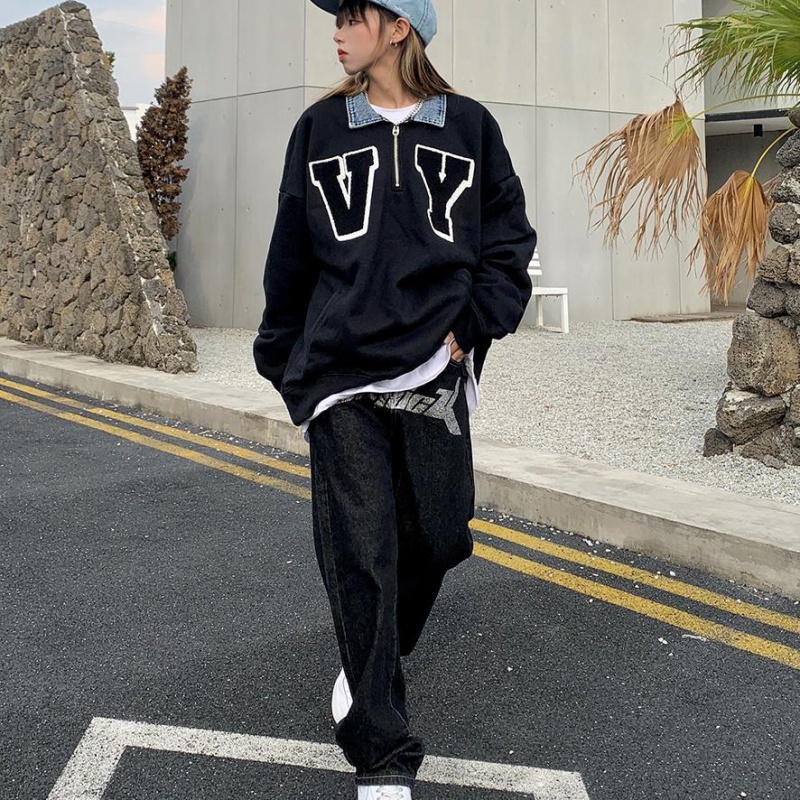 Áo nỉ dài tay cổ gập thêu chữ thời trang
 | BigBuy360 - bigbuy360.vn