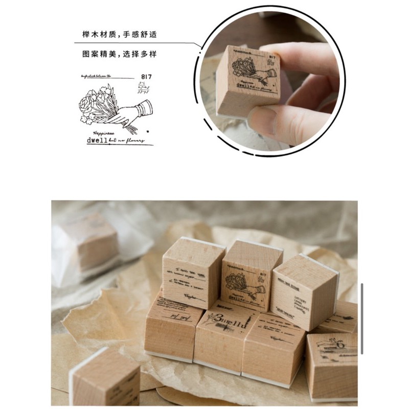Con dấu gỗ họa tiết mini Wooden Stamp sp023