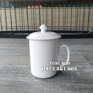 Cốc sứ trắng có nắp, cốc sứ Bát Tràng