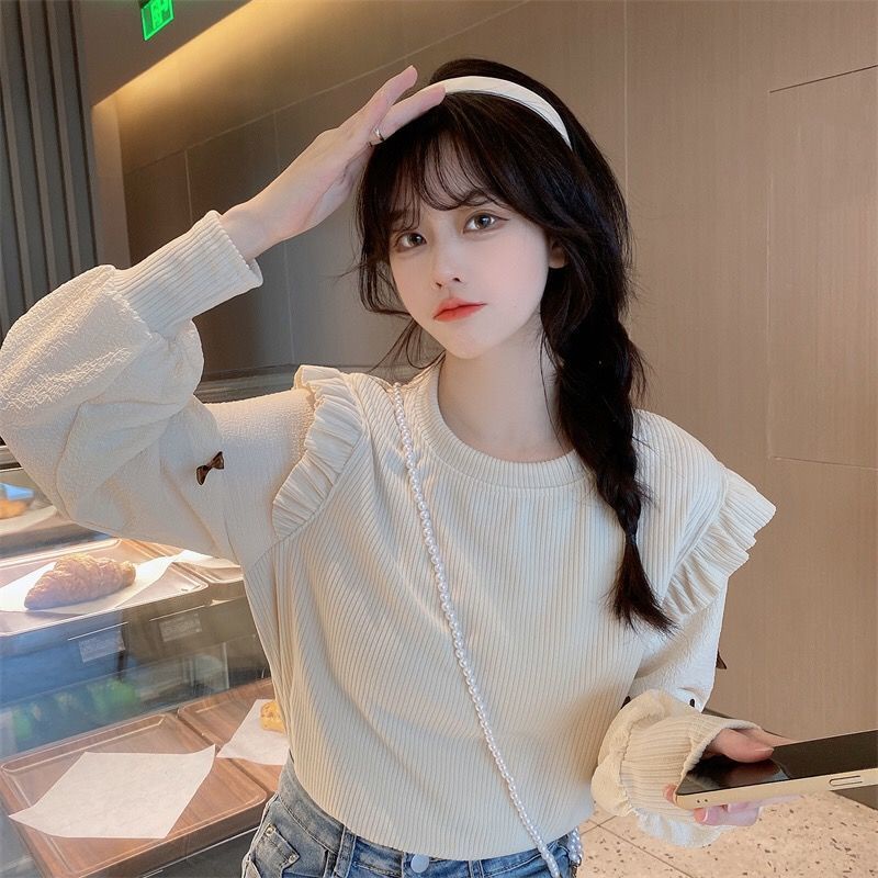 Áo Thun Dệt Kim Tay Dài Dáng Rộng Phong Cách Phương Tây Thời Trang Mùa Thu Cho Nữ