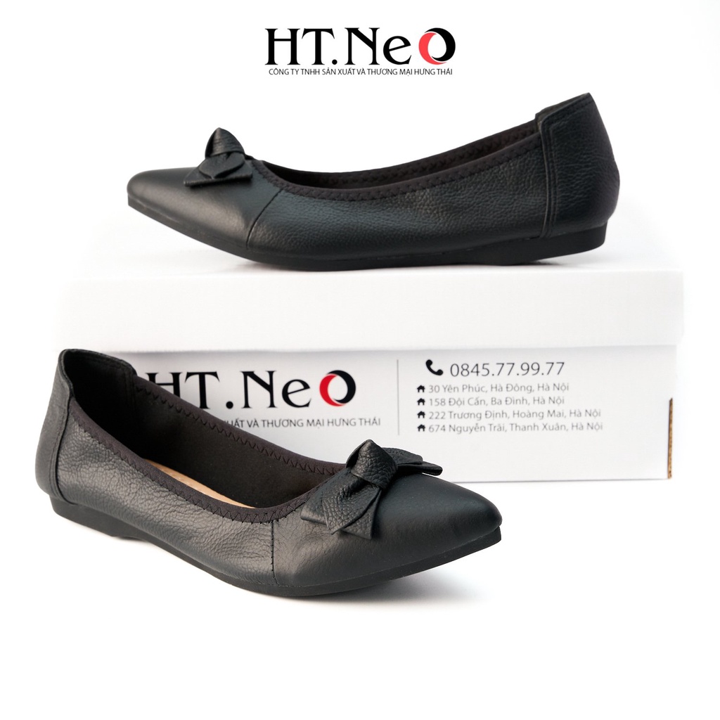 Giày bệt nữ HT.NEO Thiết kế da bò mềm mại, êm chân, kiểu dáng sành điệu đính nơ nổi bật NU97