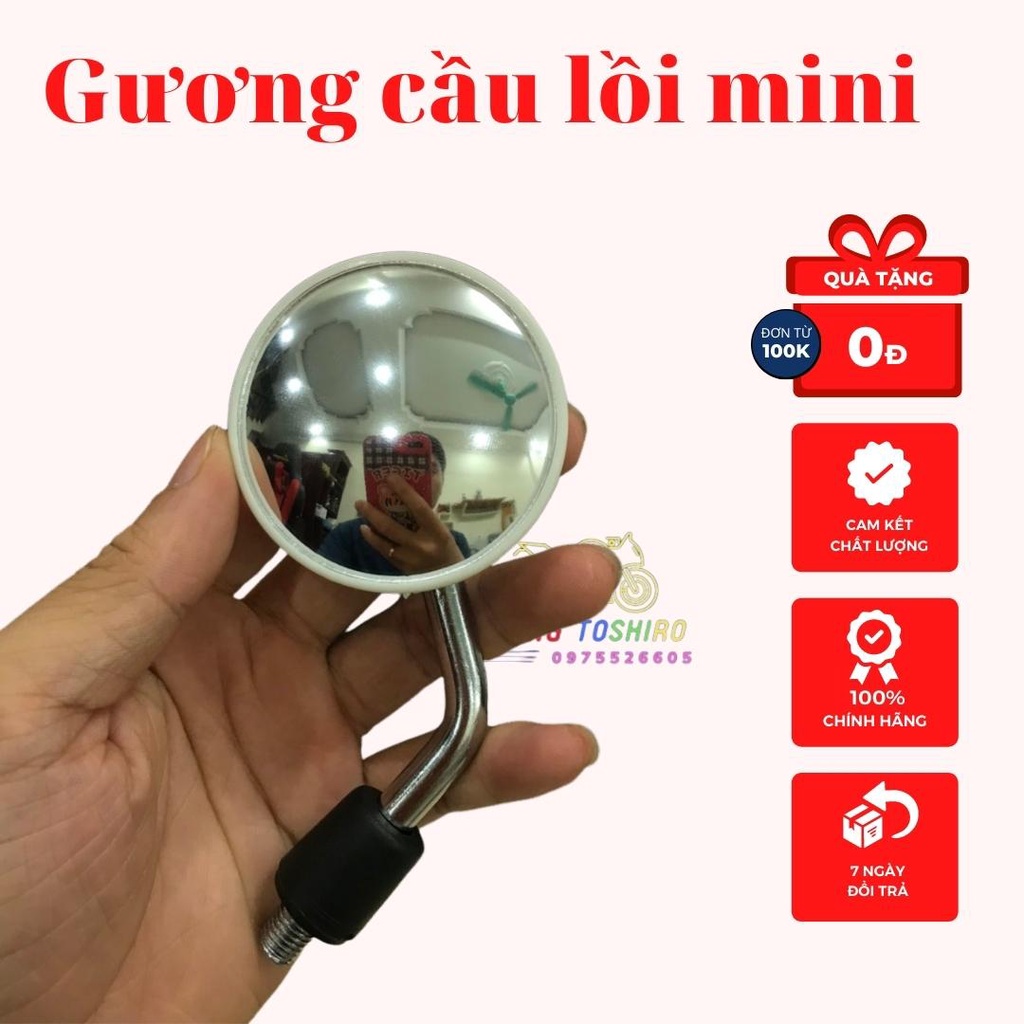 Gương cầu lồi xe máy hình tròn gắn xe máy lắp cho mọi dòng xe chân 10mm màu xanh đen trắng đỏ trang trí xe