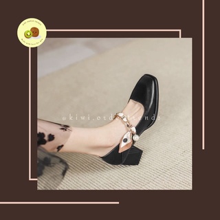 Giày cao gót nữ Mary Jane phối ngọc Vintage đi học, đi làm Đen, Be | Kiwi.ordertrends