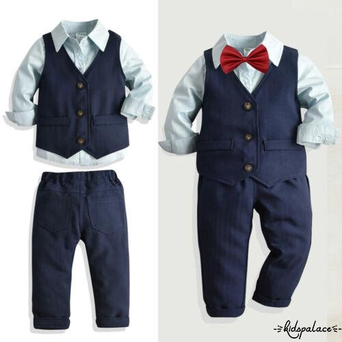 ➤♕❀❤4pcs Kids Baby Clothes Boys Sets Solid Shirts Tops+Vest+Pants Wedding Tuxedo Formal Dressy Suit