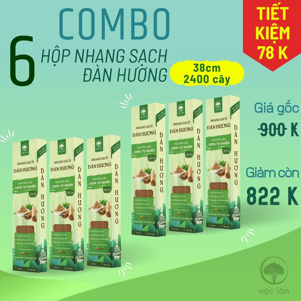 [COMBO] 6HỘP Nhang Sạch Đàn Hương 2400cây - 38cm  - TIẾT KIỆM 78K - Nhang thiên nhiên MỘC LÂM