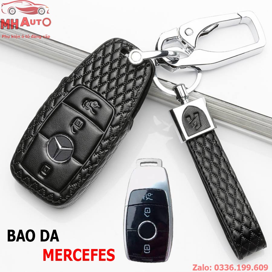 Bao da chìa khóa ô tô Mercedes e300, CLC, GLA màu đen hàng cao cấp loại đẹp M3