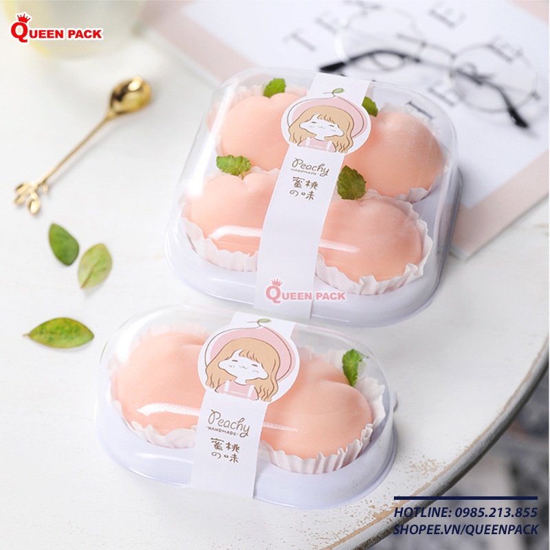 SET 50 Hộp Nhựa Đựng 2 3 4 Bánh Mochi , Bánh Trung Thu Đài Loan  Kèm Nắp Nhựa Trong Suốt