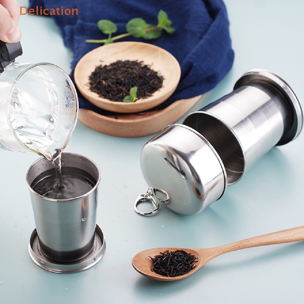 Cốc gấp ELEBUY bằng thép không gỉ với móc khóa có thể thu vào nhỏ gọn