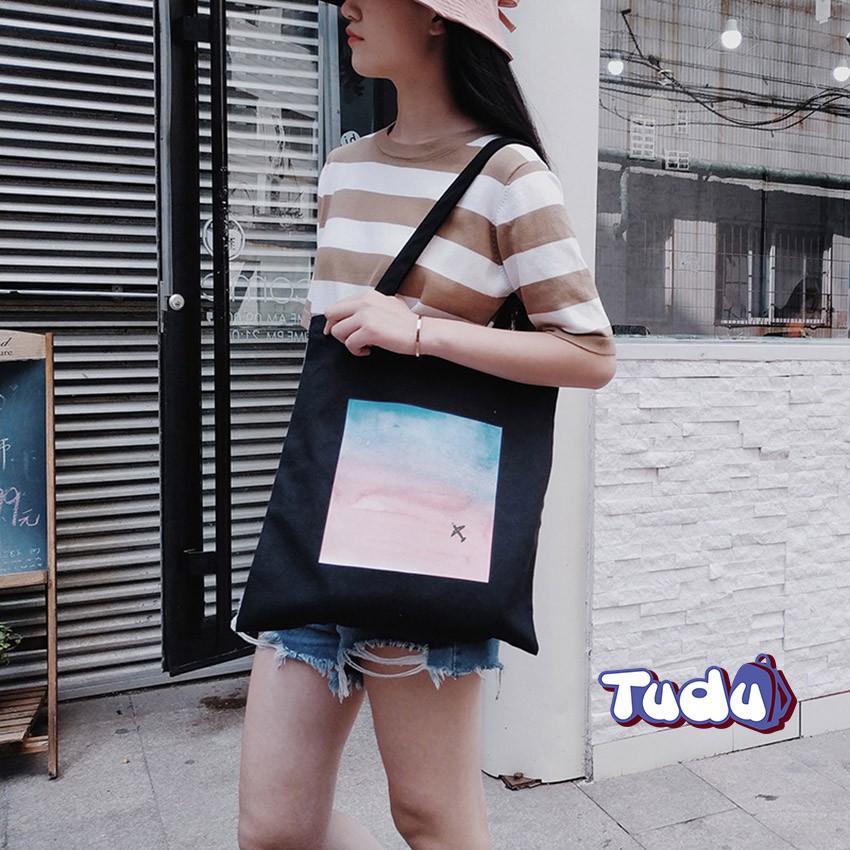 Túi Vải Canvas, Túi Tote Ulzzang Có Dây Kéo Mẫu Cơ Bản Đựng Đồ Tiện Dụng CN225