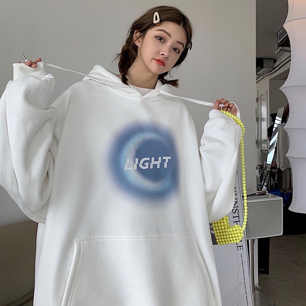 Áo Hoodie Tay Dài Dáng Rộng Phong Cách Preppy