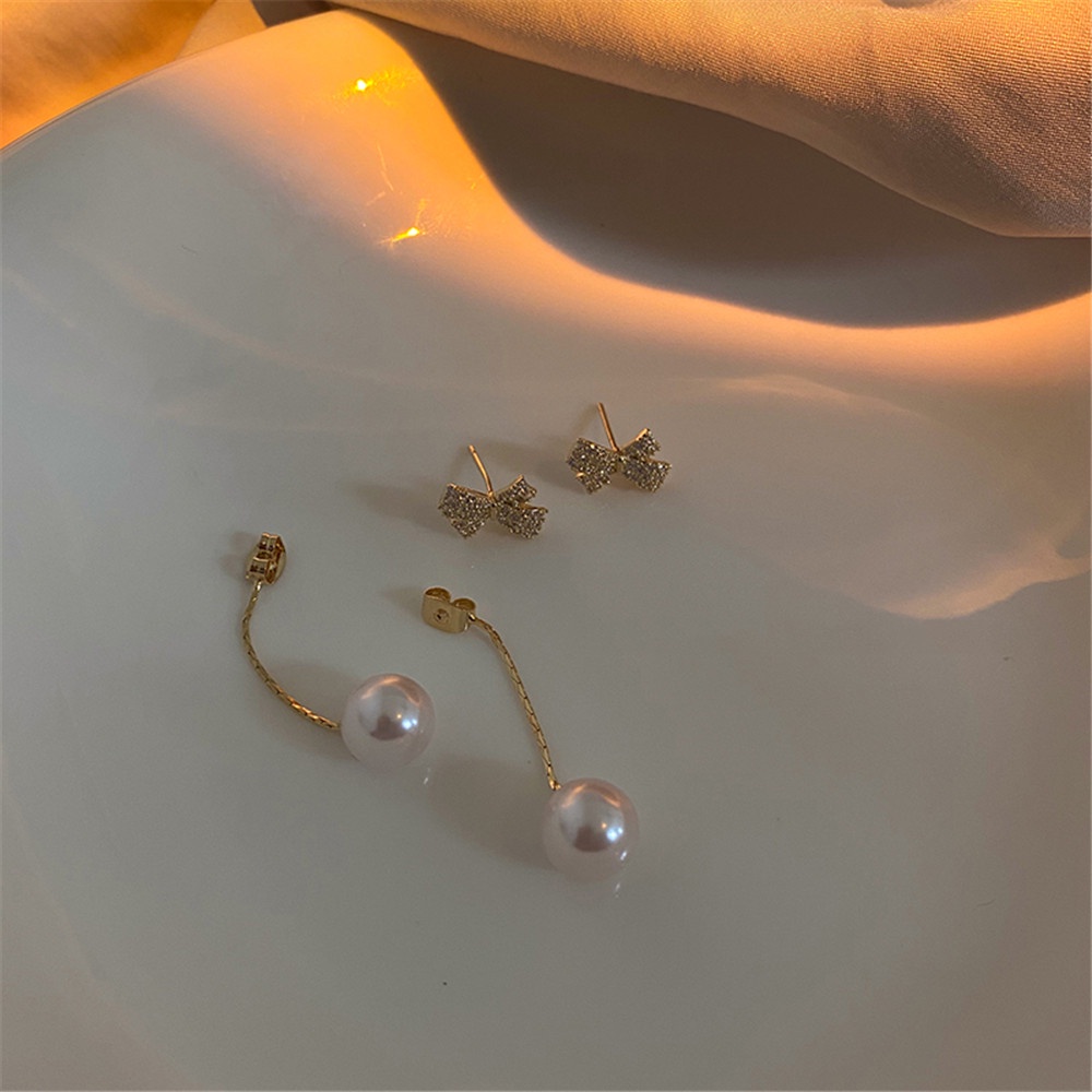 Bông tai dáng dài phối nơ đính ngọc trai thời trang sang trọng cho nữ