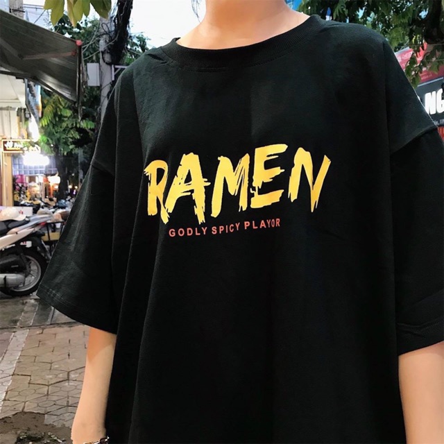 Áo Thun Unisex ❤️FREESHIP❤️ Áo Thun Tay Lỡ RAMEN màu ĐEN ☂️ Nam nữ unisex