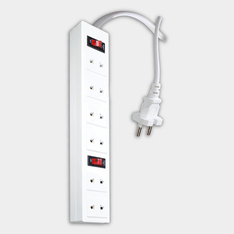 Ổ Điện Dài Trắng Dây 3m Tích Hợp 6 Ổ Cắm Đa Năng, 2 Công Tắc Điện Thông Minh, 2200W 220V