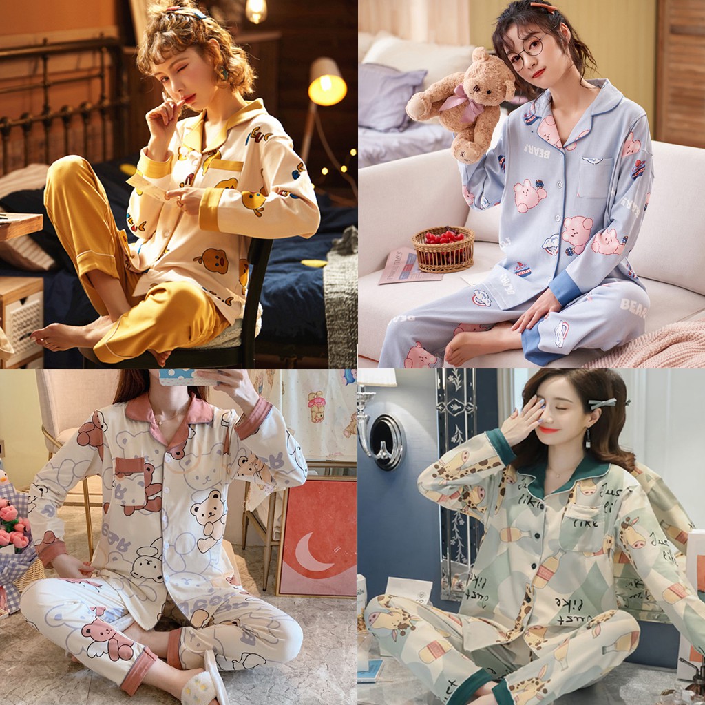Bộ dài/pijama bầu và sau sinh chất cotton dày dặn mềm mịn có thiết kế cho bé bú/ti