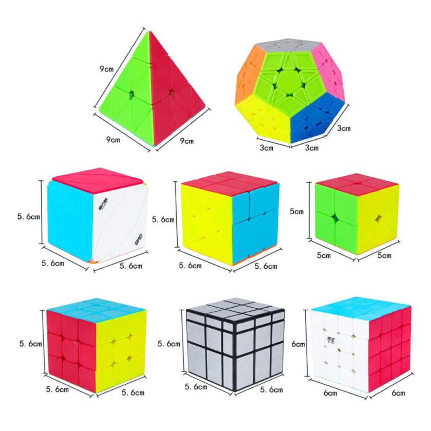 [TẶNG 8 ĐẾ KÊ] Set 8 Rubik Stickerless  2x2, 3x3, 4x,4 Tam Giác, 12 Mặt, Ivy, Mirror Gương Bạc, Windmill