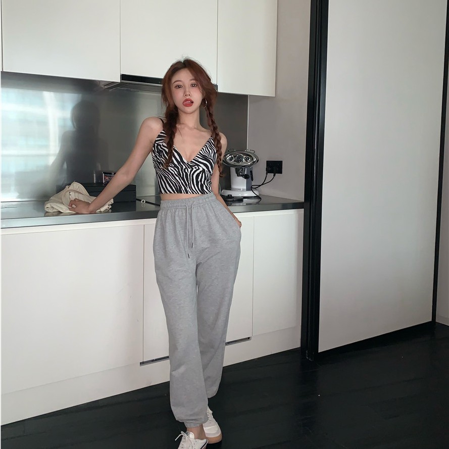 Áo Hai Dây Xiaozhainv Cổ Chữ V Họa Tiết Sọc Ngựa Vằn Phong Cách Vintage Gợi Cảm Kiểu Hàn Quốc