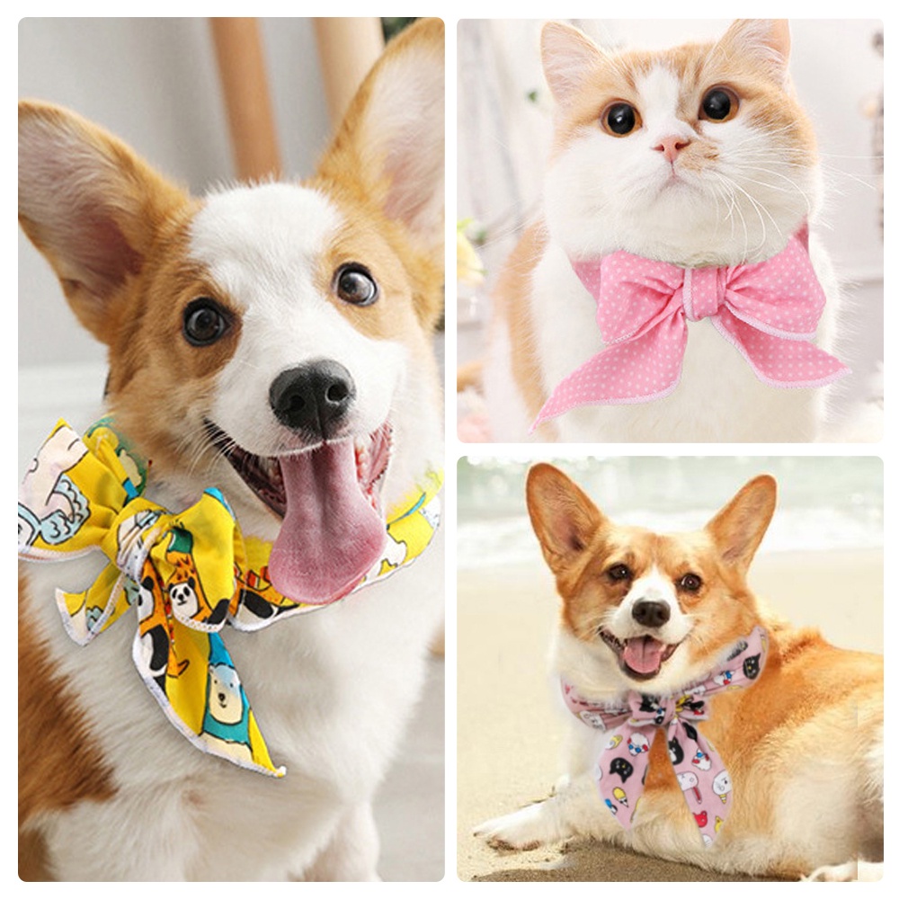 Dog Cooling Bandana Set Summer Triangle Scarfs Cat Soft Collar Washable Bow Accessories Cotton dogs Bibs Pet Fashion