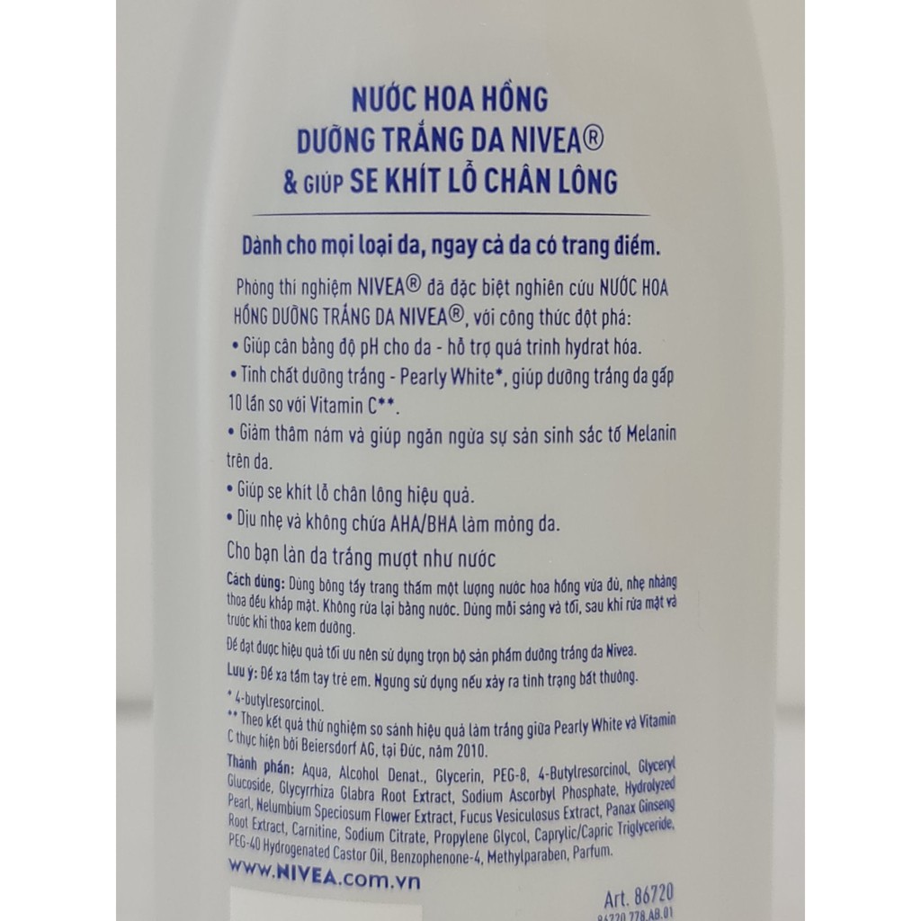 Nước Hoa Hồng Nivea Dưỡng Trắng Da Và Se Khít Lỗ Chân Lông 200ml Thái Lan