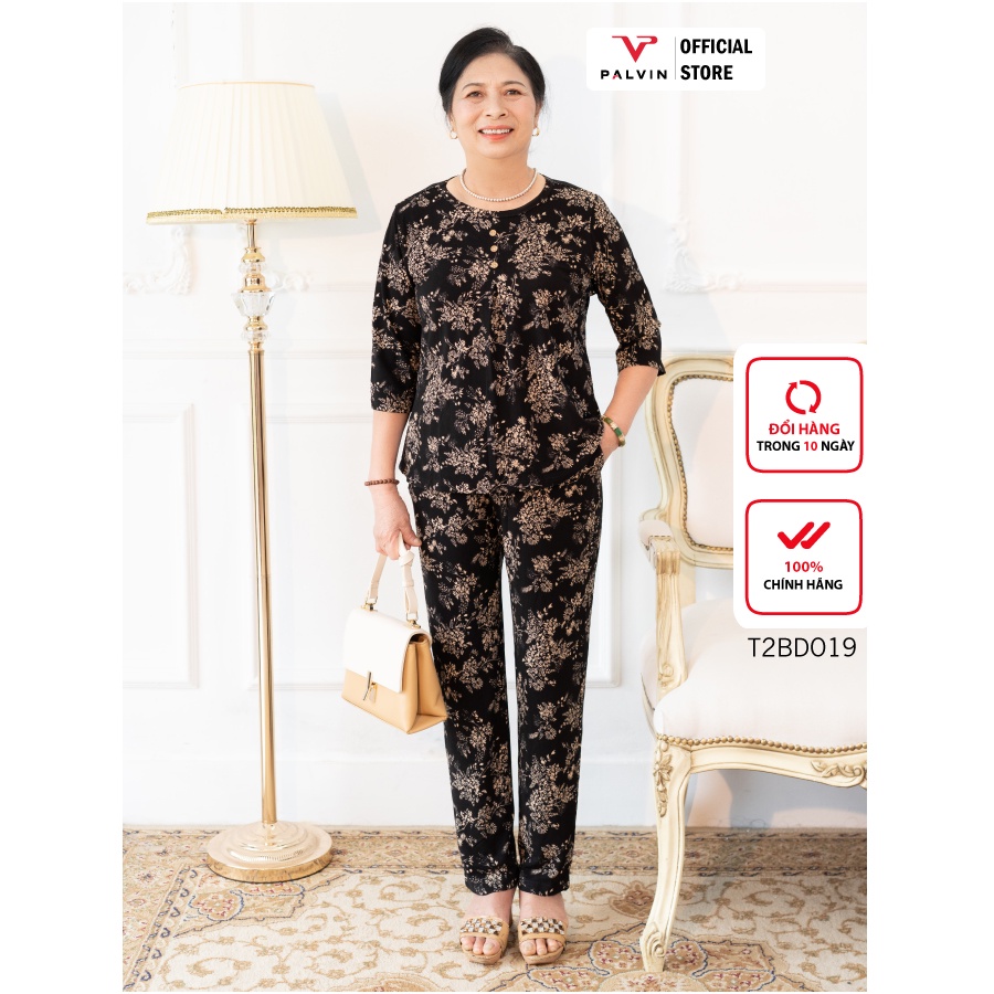 Đồ bộ lanh nữ trung niên PALVIN, quần dài ống côn, tay lỡ - T2BD