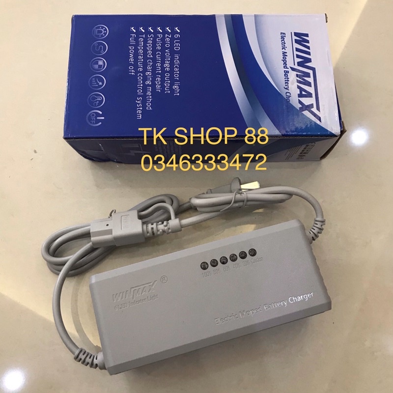 Sạc xe điện 48v-12ah chống phồng bình WINMAX bản cao cấp 6 đèn