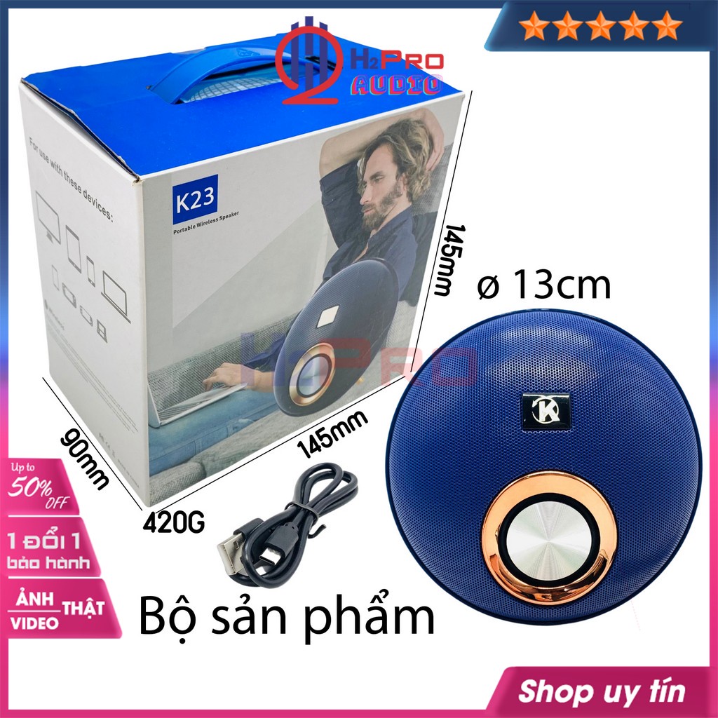 Loa bluetooth mini, loa nghe nhạc giá rẻ K23 10W nghe nhạc hay, Bluetooth, USB, thẻ nhớ (màu ngẫu nhiên)-H2pro tech