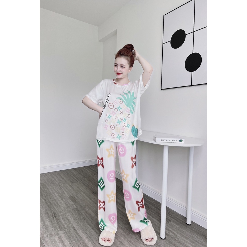 Bộ lụa Latin cổ tròn xinh xắn, họa tiết chanh sả