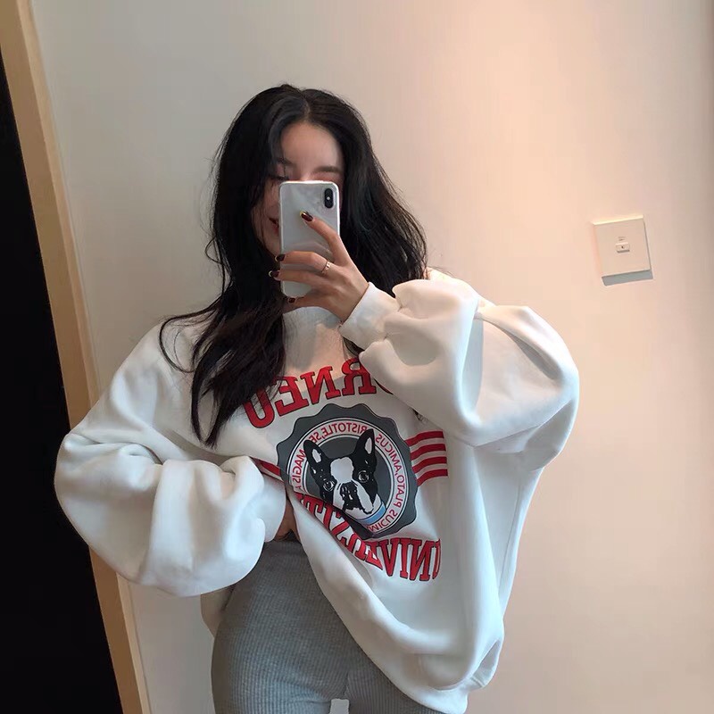 Áo Sweater Nỉ Chó ORNEU 🦋 Áo Thun Unisex Dài Tay Dáng Rộng 2 Màu 🦋