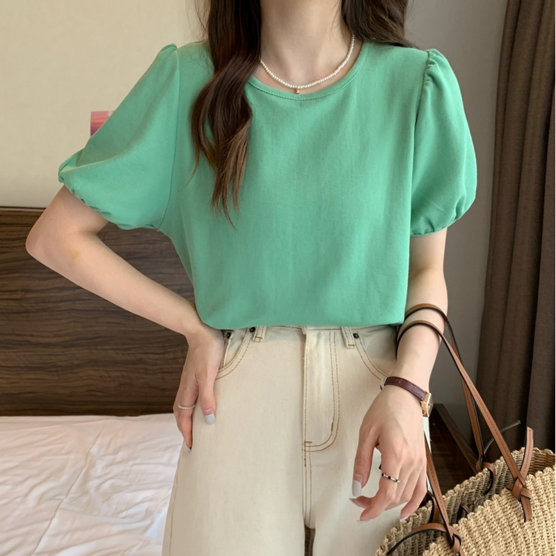 Áo Kiểu Cổ Tròn Tay Phồng Dáng Rộng Thời Trang Mùa Hè Cho Nữ