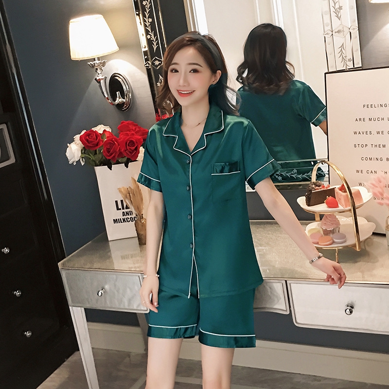 Bộ Đồ Ngủ Lụa Bóng Tay Ngắn Dễ Thương Cho Nữ Size M-5Xl