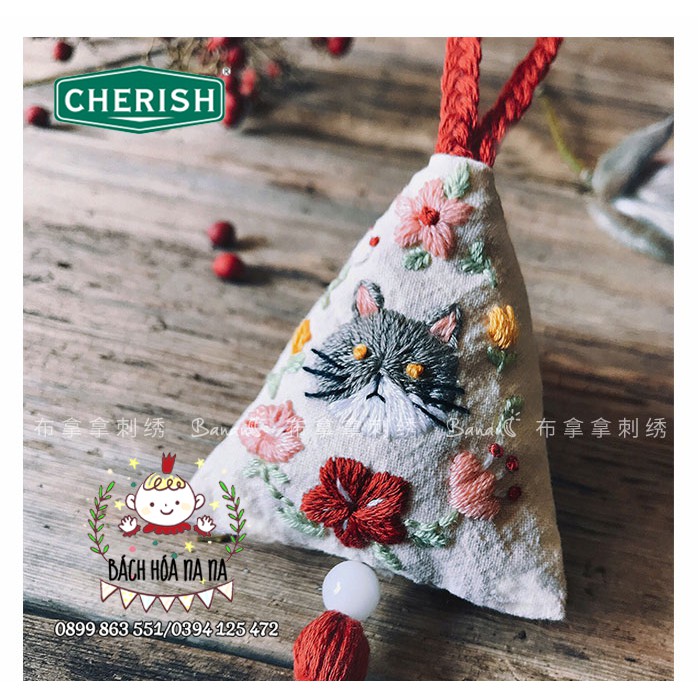 Bộ Kit gói nguyên liệu tự thêu handmade Túi thơm BÁNH Ú - MÈO MAY MẮN DIY May vá khéo tay - Bách hóa Na na