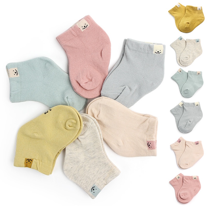 Tất Cotton Mềm Mại Thoáng Khí In Hình Mặt Cười Đáng Yêu Cho Bé