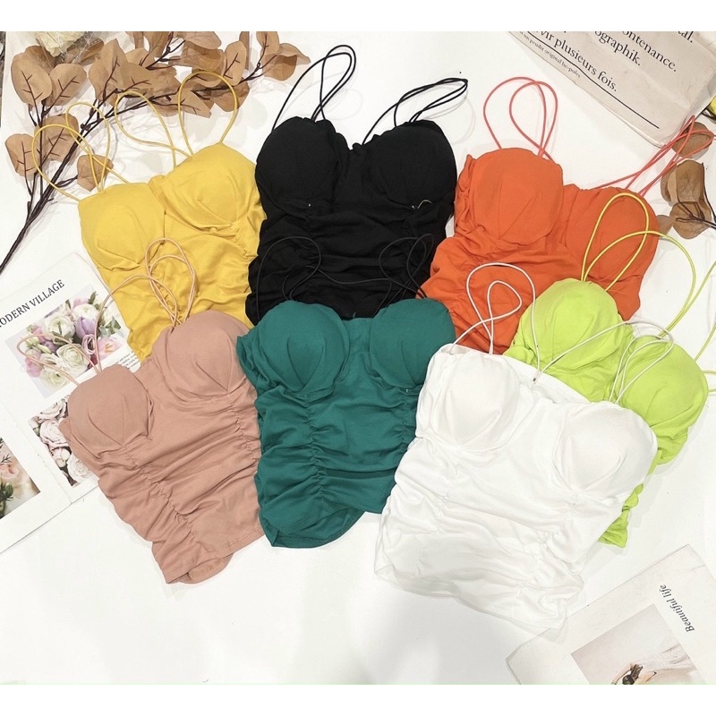 CÓ MÚT NGỰC Áo 2 dây bún nhún croptop có mút ngực