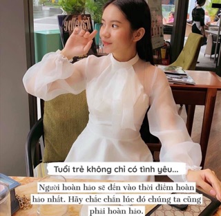 Đầm trắng nơ cổ