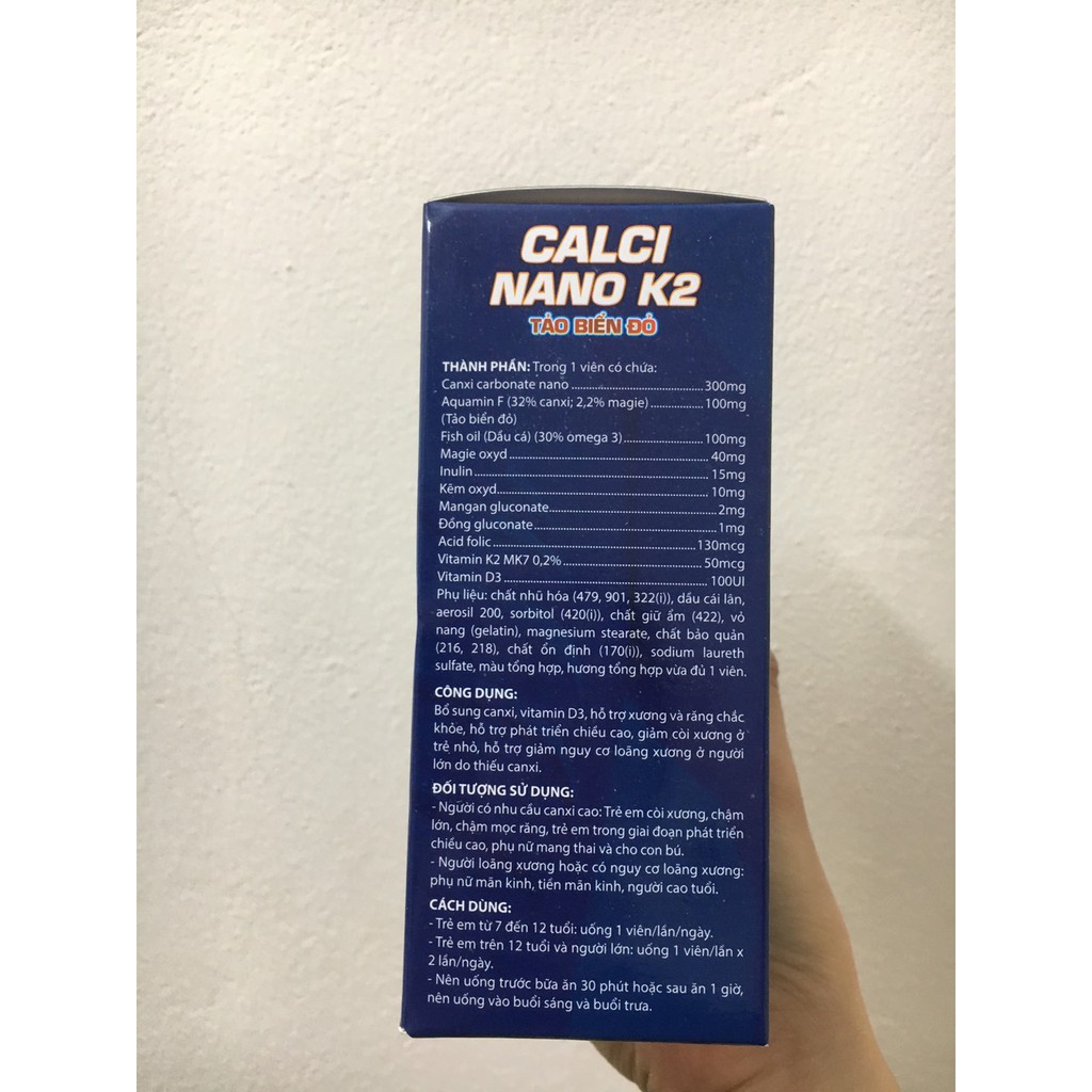 Viên uống Calci Nano K2 Tảo biển đỏ bổ sung canxi chống còi xương loãng xương (Lọ 30 viên )