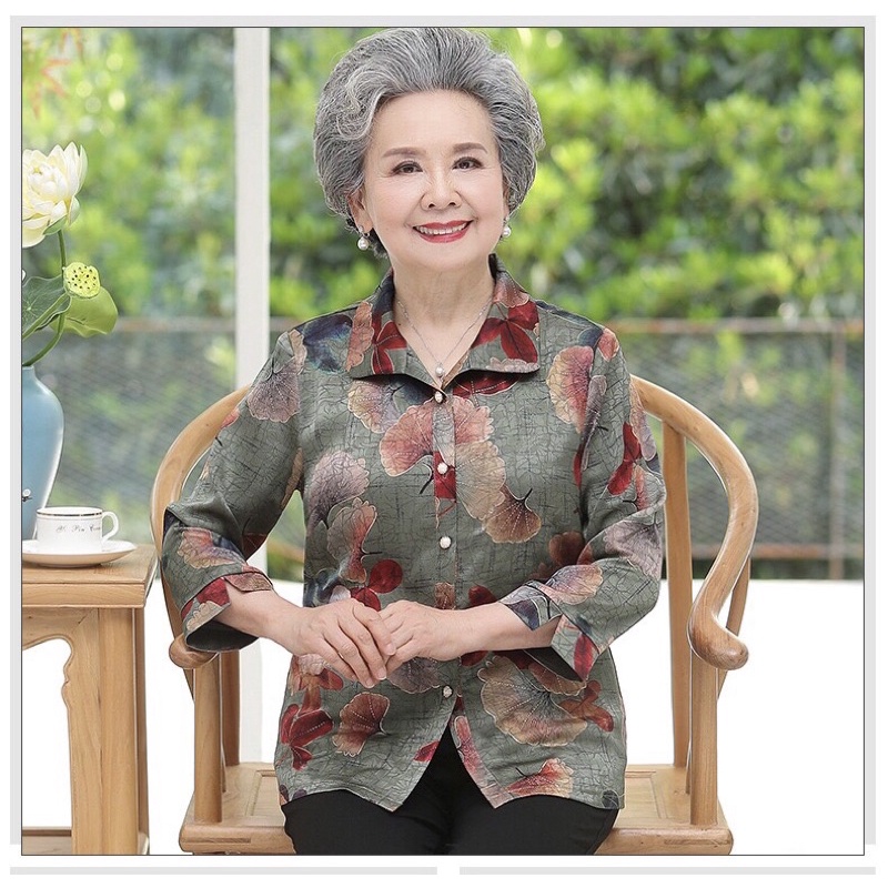 Áo lụa satin người trung niên cao tuổi, người già và người béo mập .