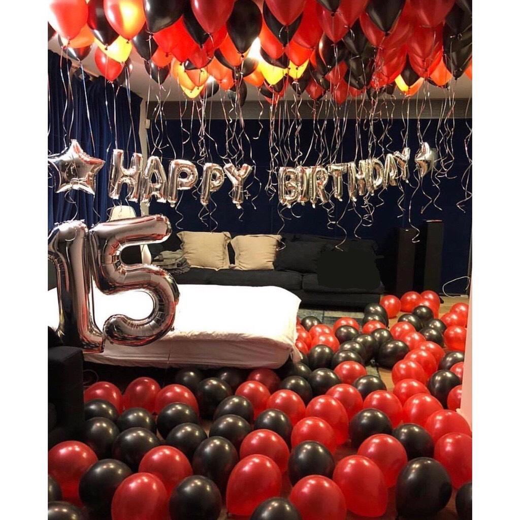 [Ảnh thật] Set trang trí sinh nhật. happy birthday tone màu đỏ cam lãng mạn TẶNG KÈM bơm bóng, keo dán tùy combo