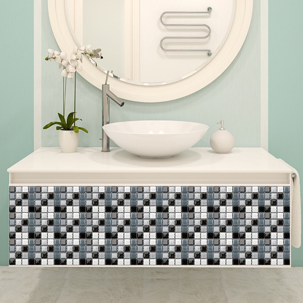 10pcs/set Mosaic Pattern Wall Art Tile Stickers Self-adhesive Waterproof Wall Stickers Kitchen Bathroom Home Decoration