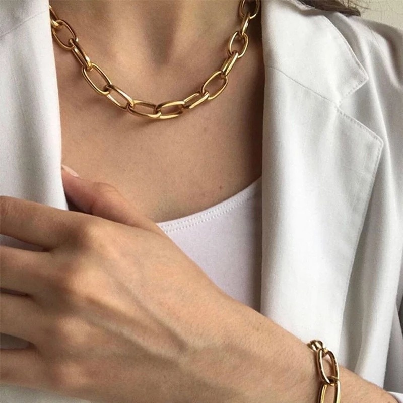Vòng Cổ Choker Bằng Kim Loại Dày Phong Cách Âu Mỹ Cổ Điển Thời Trang