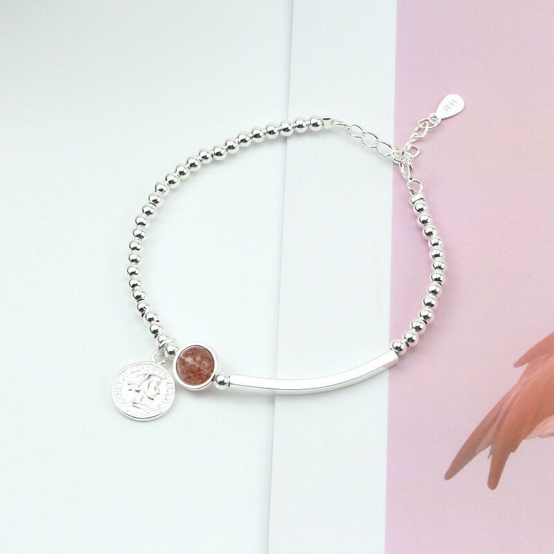 Vòng tay nữ bạc S925 - Lắc tay bạc Ý nữ bi bạc đá dâu hồng hình Penny dễ thương ZaZa.accessories