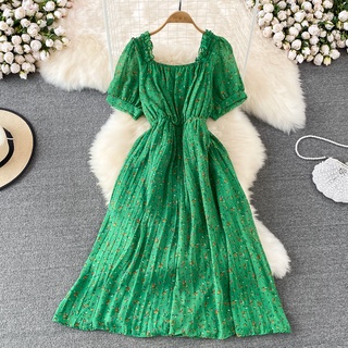 #1294 [Có sẵn] Đầm tay ngắn cổ vuông chất voan họa tiết hoa 10 màu