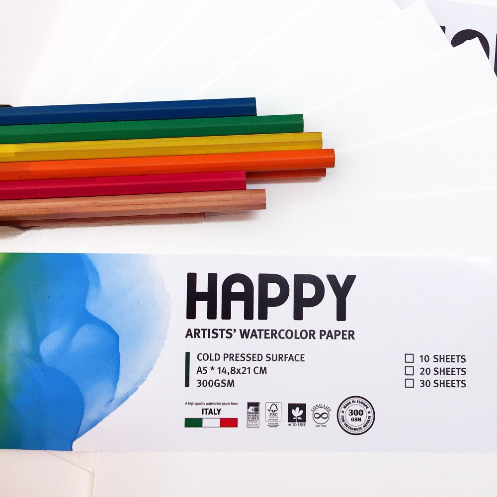 Giấy Vẽ Màu Nước HAPPY Hạng Họa Sĩ 300gsm