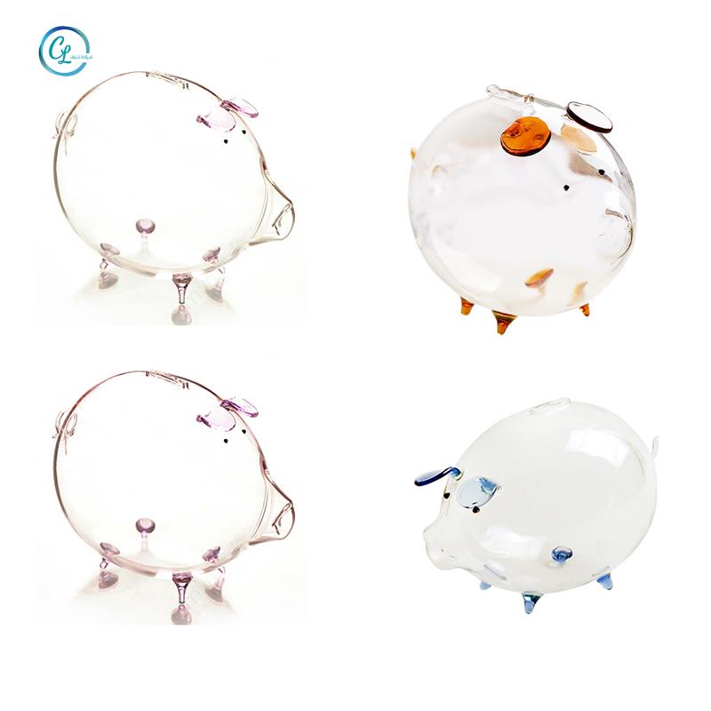 Ống heo tiết kiệm tiền bằng thủy tinh trong suốt hình chú heo dễ thương cho bé