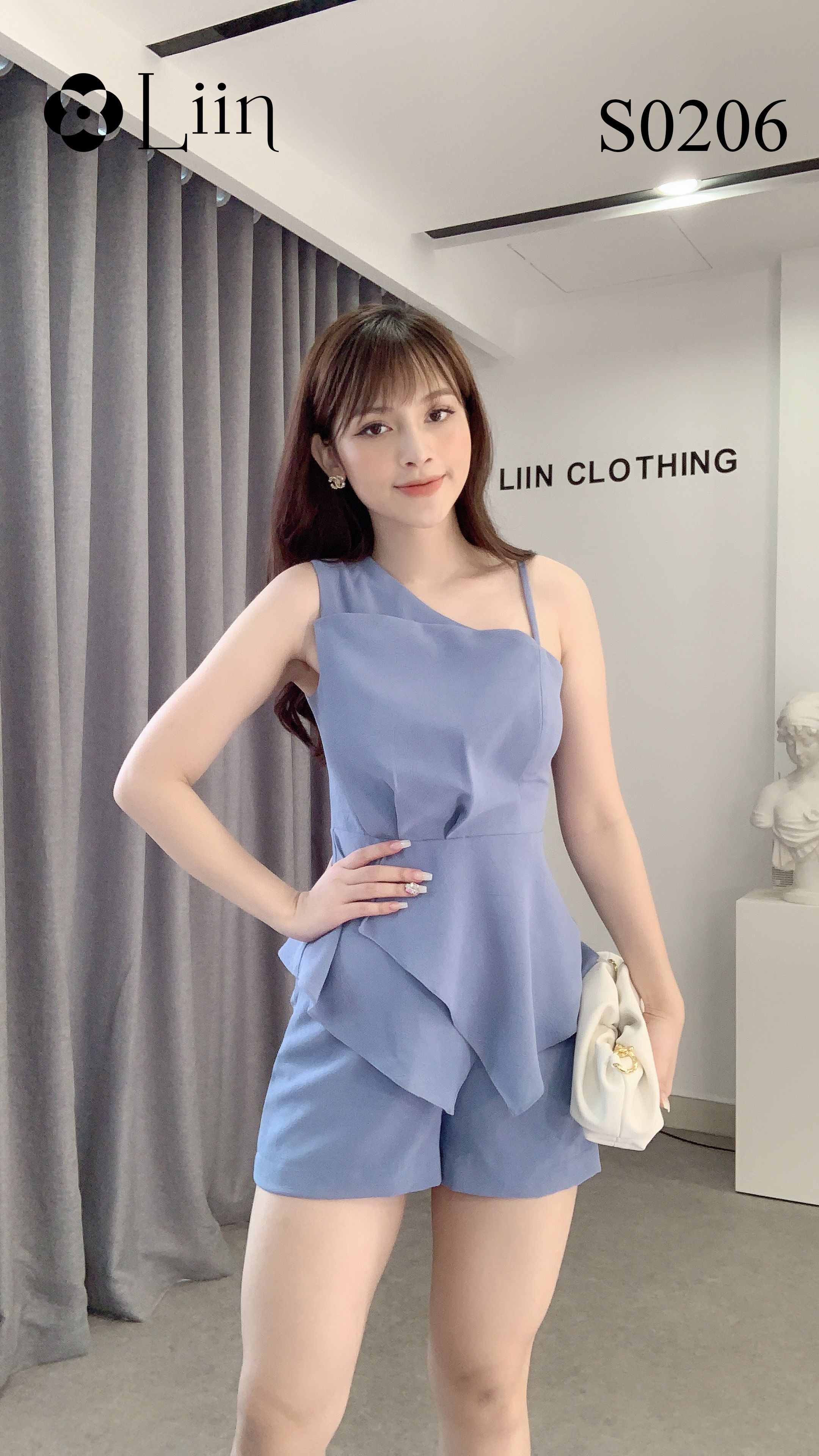 [Mã FAMALLT5 giảm 15% đơn 150k] Set quần áo nữ Linbi màu xanh, thiết kế sang chảnh xinh xắn liin clothing S0206