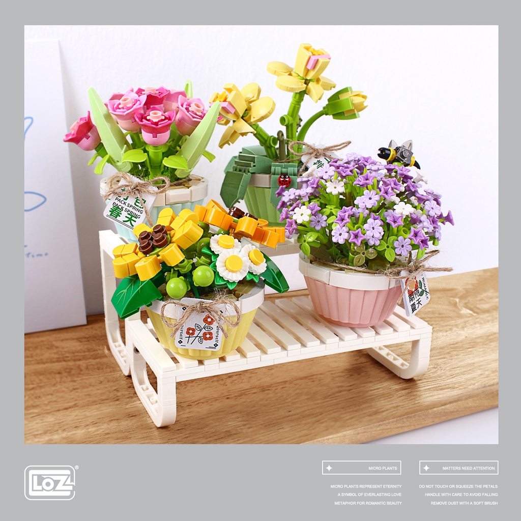 Đồ chơi lắp ráp mô hình chậu hoa, Lego hoa mẫu mới hãng LOZ
